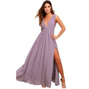 Lulus Heavenly Hues Dusty Purple Chiffon Pleated Maxi Dress size Large NWT